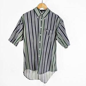 Vintage Striped Button Down Blue Green Medium 15-15.5 Colours Alexander Julian
